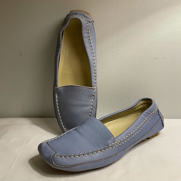 Max Mara Blue Leather Loafers Women’s Size 38 / 8 - Picture 1 of 15